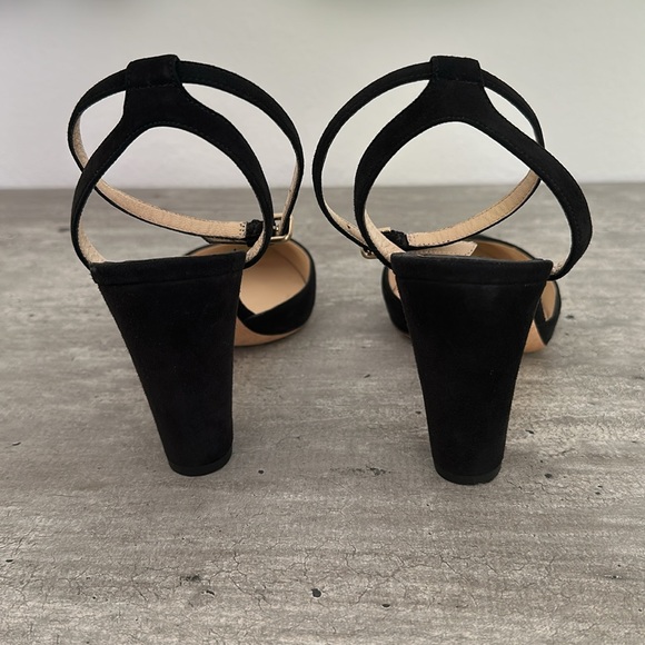 Jimmy Choo Black Suede Block Heels Ankle Strap Pointed Toe Shoes Size 39 1/2 - Picture 4 of 10